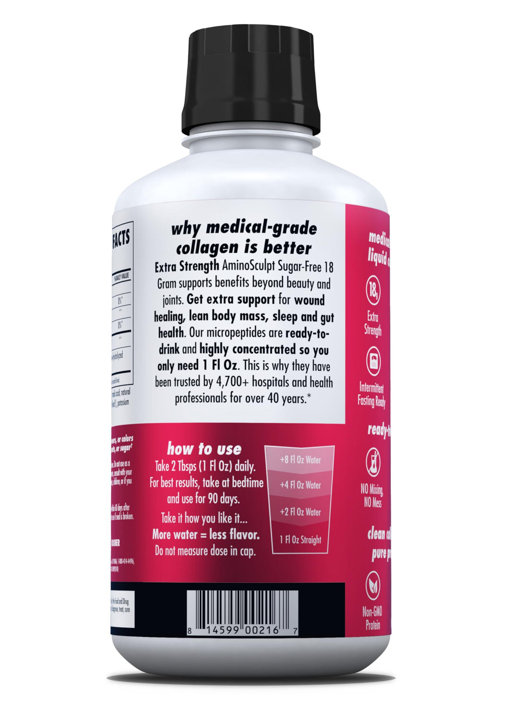 HEALTH DIRECT AminoSculpt Sugar-Free Collagen Supplement - High Potency Medical-Grade Protein for Hair, Skin, Nails & Joints, Grass-Fed, Non-GMO, Liquid Collagen - Tart Cherry - 30 Fl Oz