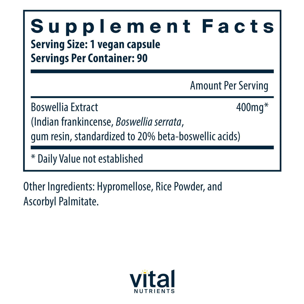 Vital Nutrients Boswellia Extract 400mg - Boswellia Extract Capsules - Herbal Support for Joint, Immune, and Digestive Health - Gluten, Dairy, Soy Free - Non-GMO - 90 Capsules