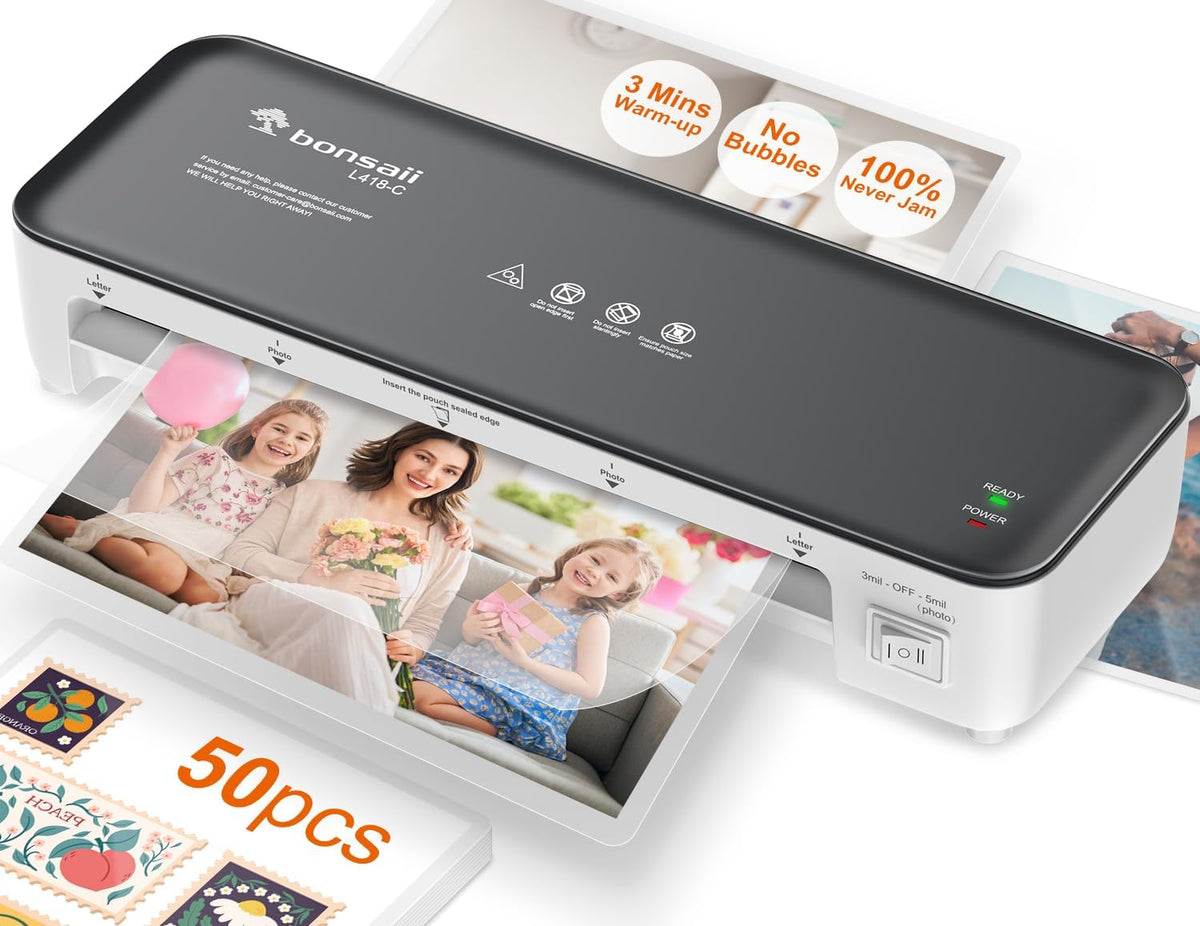 Bonsaii 9 Inch Laminator Machine with 50 Laminating Sheets, Jam-Free Tech
