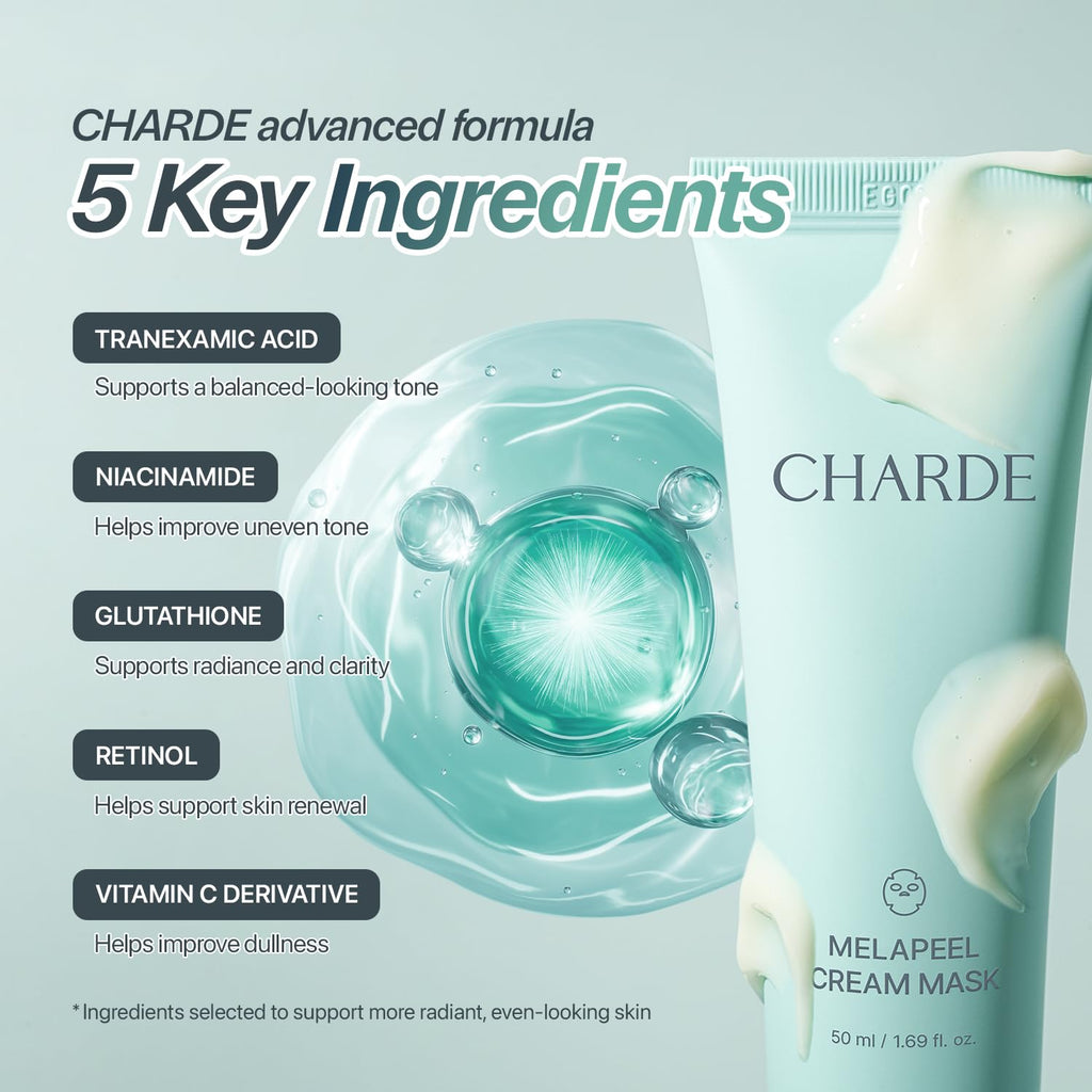 CHARDE Peel Off Cream Mask for Dark Spots, Cream-to-Clear Mask for Brighter, More Even-Looking Skin, At-Home Care Routine (50ml)
