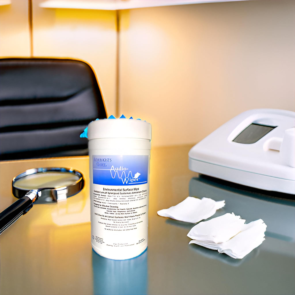 AUDIO - WIPES Cleaning Towelettes - Large Canister (160 Wipes) and Liberty Hearing Aid Battery Keychain