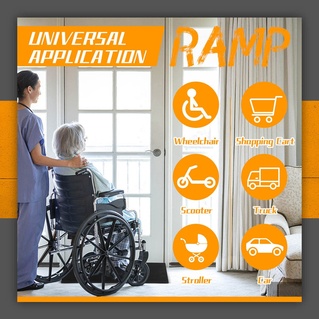 BeckTour 1.5'' Rise Threshold Ramp for Doorways, 2204 LBS Capacity Rubber Threshold Ramp, Non-Slip Driveway Curb Ramps Handicap Ramp for Wheelchair Scooter Stroller, Cuttable & Adjustable Size