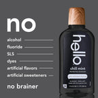 Hello Chill Mint Alcohol Free Mouthwash with Activated Charcoal, 17.6 Fl Oz, Fluoride Free Mouthwash with Farm Grown Mint and Coconut Oil, Vegan, Minty Oral Rinse (Pack of 3)