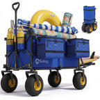 Sekey Heavy Duty Beach Wagon with 9" Big Sand-Proof Wheels, 300L Oversized Foldable Beach Cart with Cooler| Adjustable Handle & Balloon Tires for Sand, Camping,Vacation