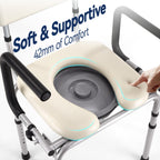 HolyHeal Drop Arm Bedside Commode, Commode Toilet with Padded Seat and Backrest, 400lbs Capacity, 6.3QT Removable Bucket and Splash Guard, Adjustable Height Portable Toilet for Adults, Beige