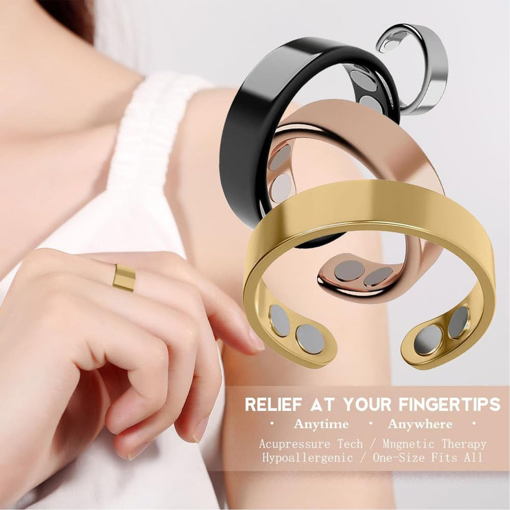 ZCVFA Vayro Ring, Original Mgntc Wellness Ring for Women and Men Stainless Steel Open Lightweight and Water-Resistant Rings（Gold&Silver&Rose Gold&Black）
