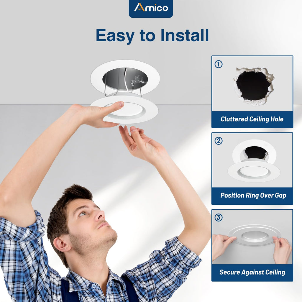 Amico 36 Pack Goof Rings for 6 Inch Recessed Lights, Can Light Trim Ring Cover, Outer Diameter 8.6-inch, Inner Diameter 6.2-inch, Durable Plastic Design, White