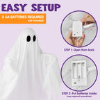 JOYIN Halloween Hanging Light up Ghost, 47" White Ghosts with Purple LED Light and Timer Halloween Hanging Decoration Waterproof for Front Yard Patio LawnGarden Party Decor Indoor Outdoor