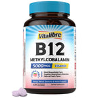 Vitalibre Vitamin B12 Sublingual 5000 mcg, Methylcobalamin, Bioactive Form, High Absorption, Vegan, Natural Peach Flavor, 120 Fast Dissolve Mini Tablets, No Sugar