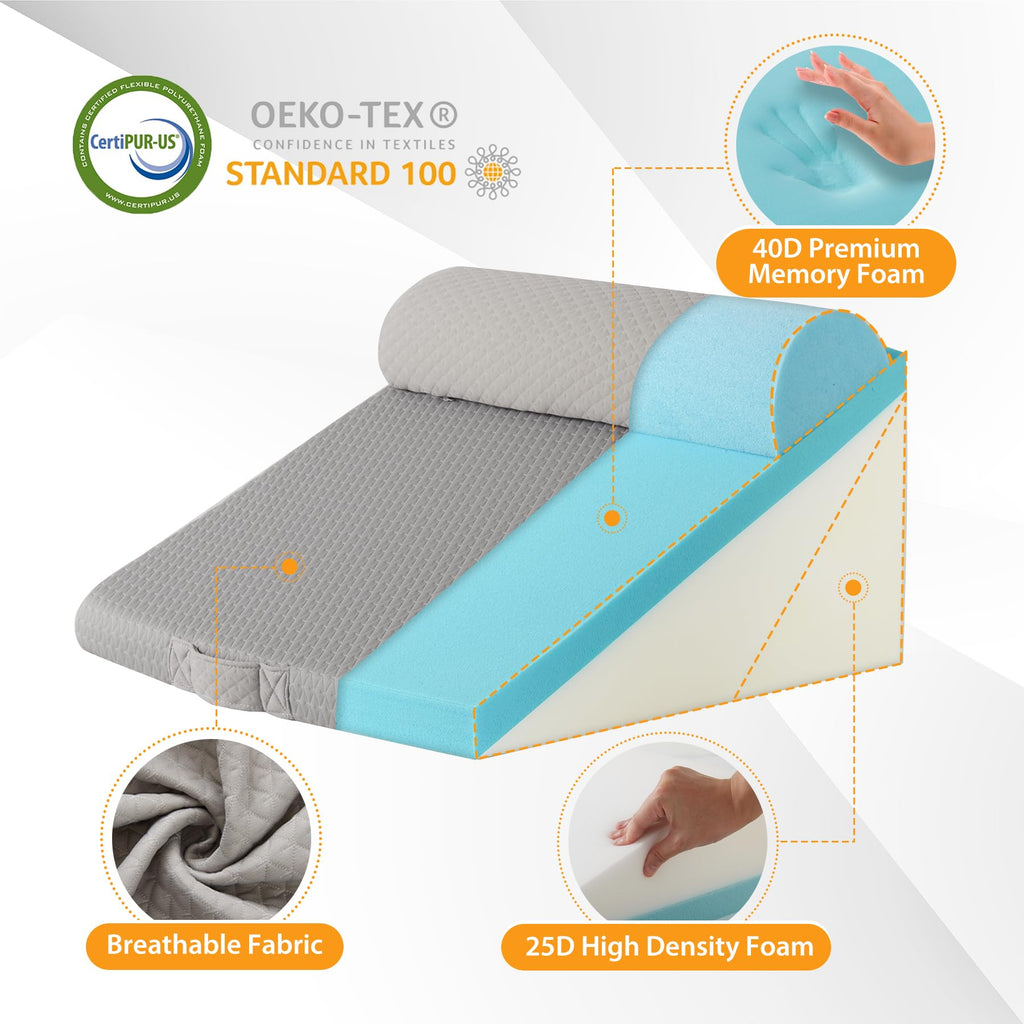 Ruqmuis 3PCS Wedge Pillow Set for After Surgery, Adjustable 9&12 Inch Bed Wedge Pillow for Sleeping, Incline Pillow Wedge for Headboard, Post Surgery, Acid Reflux, Neck&Back Support, Grey