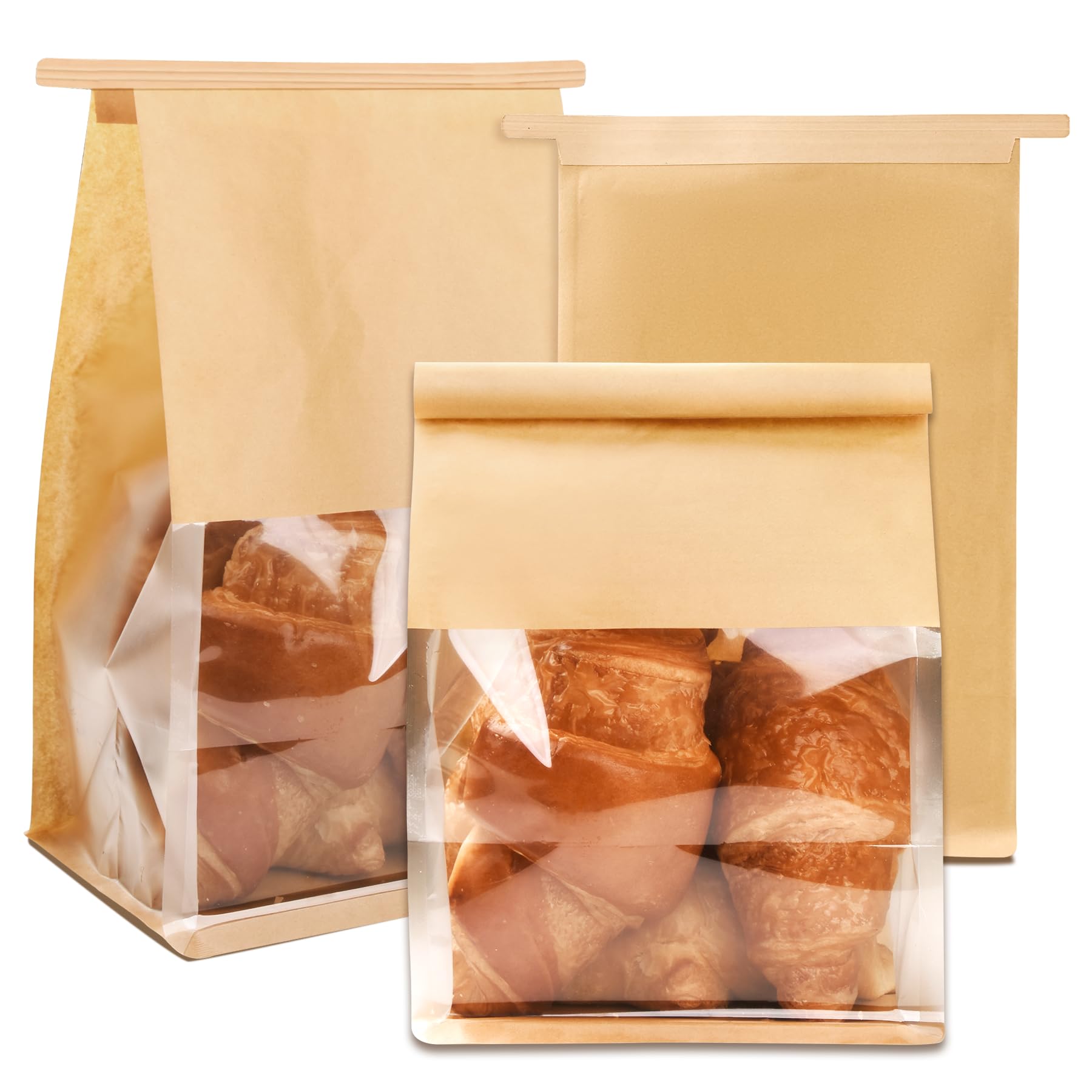 60 Pcs Bakery Bags with Window, 5.1x6.2x10.5 Inches Ties Lock Cookie Packaging Bag Resealable Paper Treat Bags for Homemade Breads, Popcorn, Candies,Treats, Snacks, Baked Goods Packaging