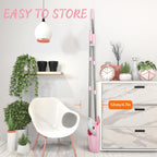 OOOFLOWER Broom and Dustpan Combo Set, Long Handle and Standing Dust Pan with Comb Teeth, Efficient Floor Cleaning for Kitchen, Outdoor, Dorm, Apartment, Office Lobby (Pink Gray)