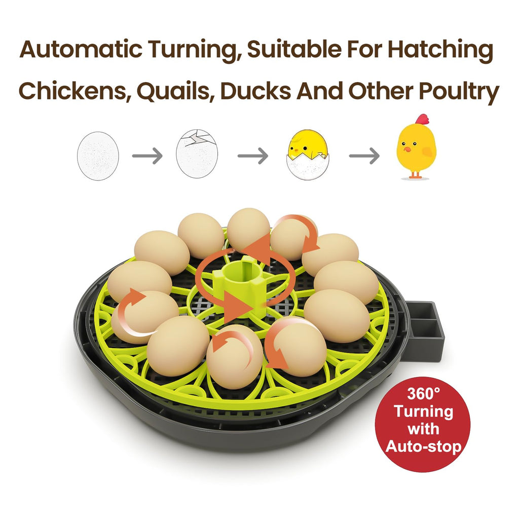 Incubators for Hatching Eggs 12 Egg Incubator with Automatic Egg Turning and Humidity Control,Egg Candler,Auto Water Replenishment,for Chicken Eggs and Quail Egg M12H