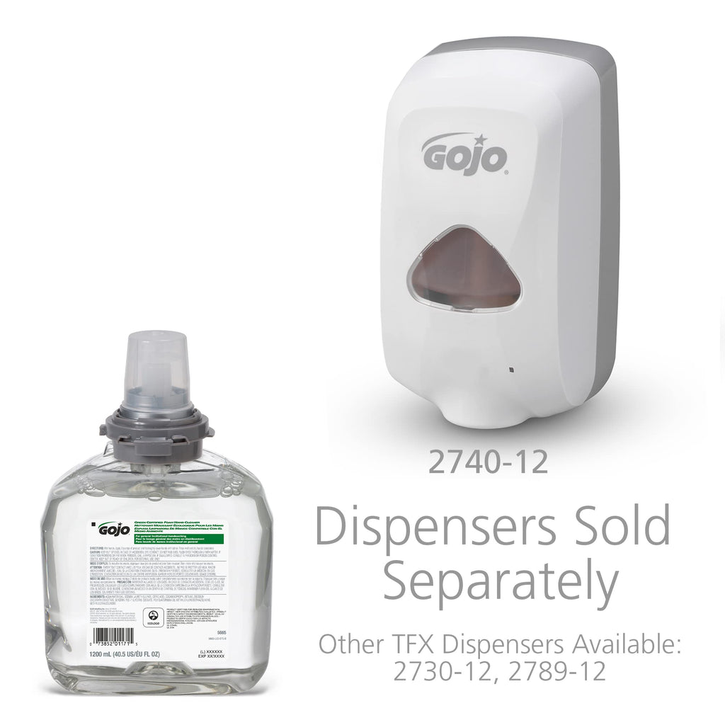 GOJO Green Certified Foam Hand Cleaner, Fragrance Free, EcoLogo Certified, 1200 mL Hand Soap Refill TFX Touch-Free Dispenser (Pack of 2) – 5665-02