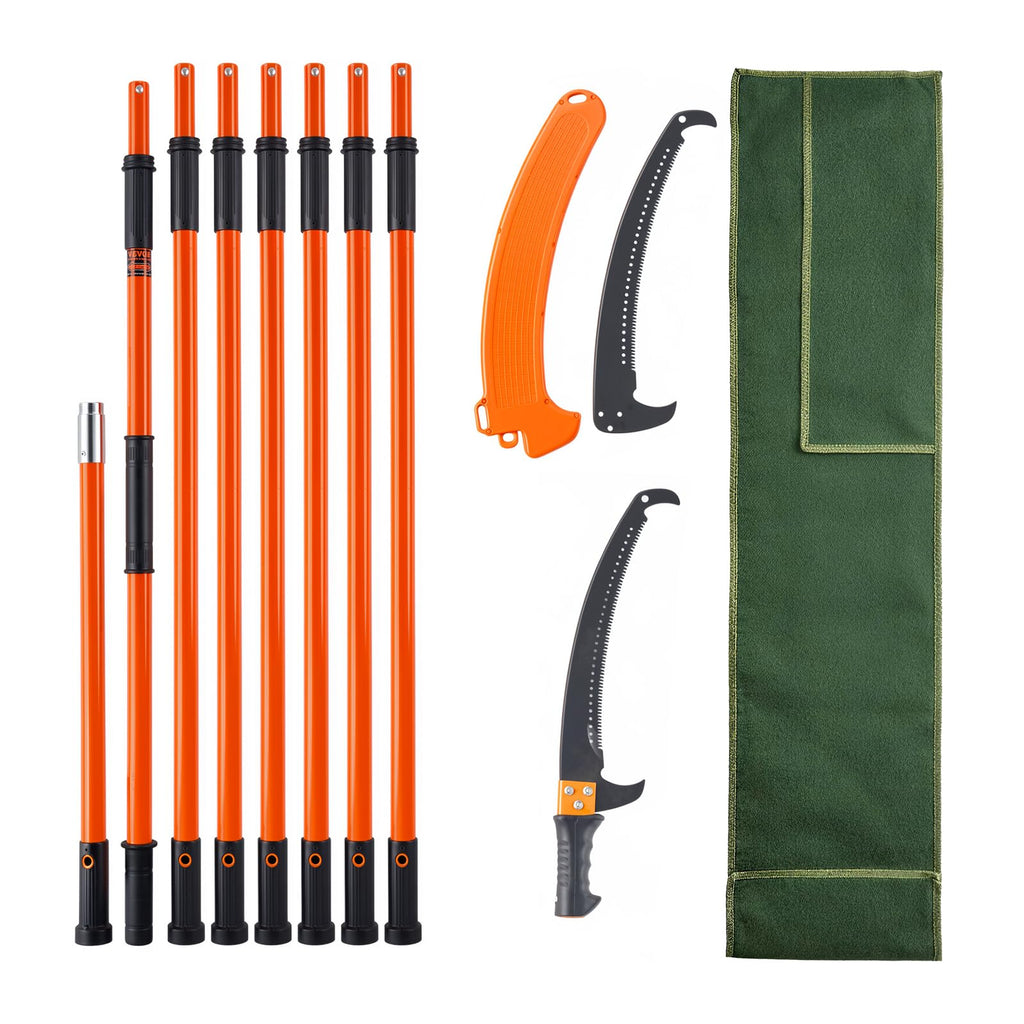 VEVOR Manual Pole Saw, 7.3-27 ft Extendable Tree Pruner, Sharp Steel Blade High Branches Trimming, Manual Branch Trimmer with Lightweight 8 Fiberglass Handles, for Pruning Palms and Shrubs
