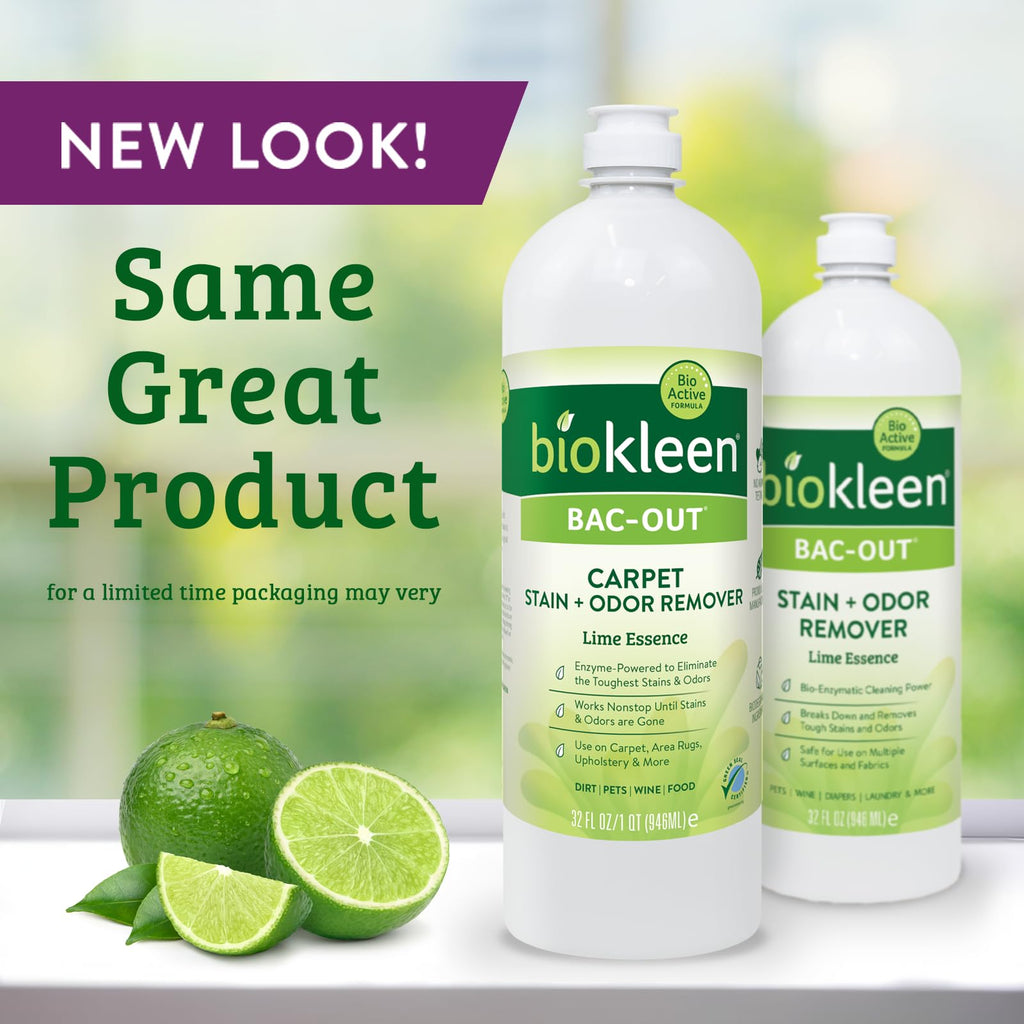 Biokleen Bac-Out Enzymatic Stain & Odor Remover for Carpet - Removes Stains and odors caused by dirt, pet accidents, wine, food, smoke - 2 Pack 32 oz w/Micro Cleaning Towel