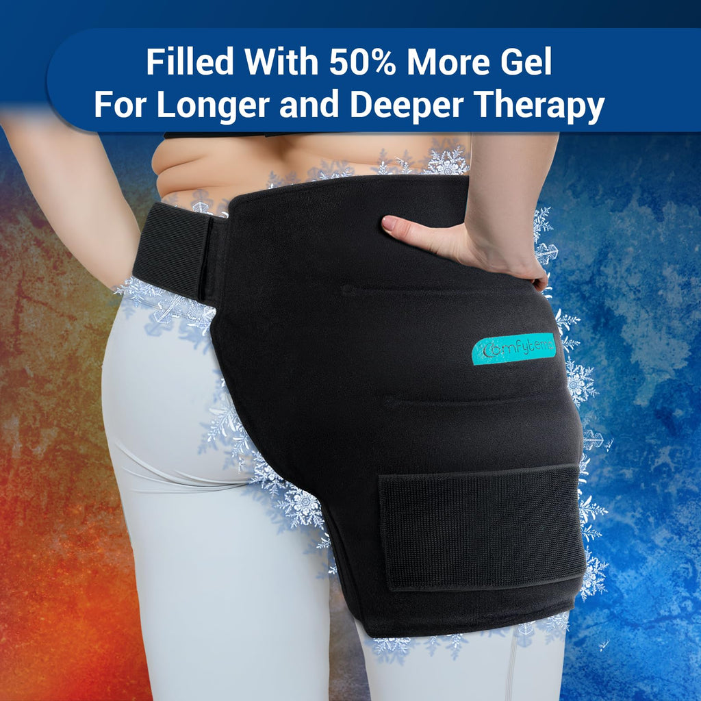 Comfytemp Hip Ice Pack Wrap for Sciatica Pain Relief, Hip Replacement After Surgery, Reusable Gel Ice Pack for Injuries, Hot Cold Compress Recovery Items Physical Therapy Men Women, Black (L/XL/2XL)