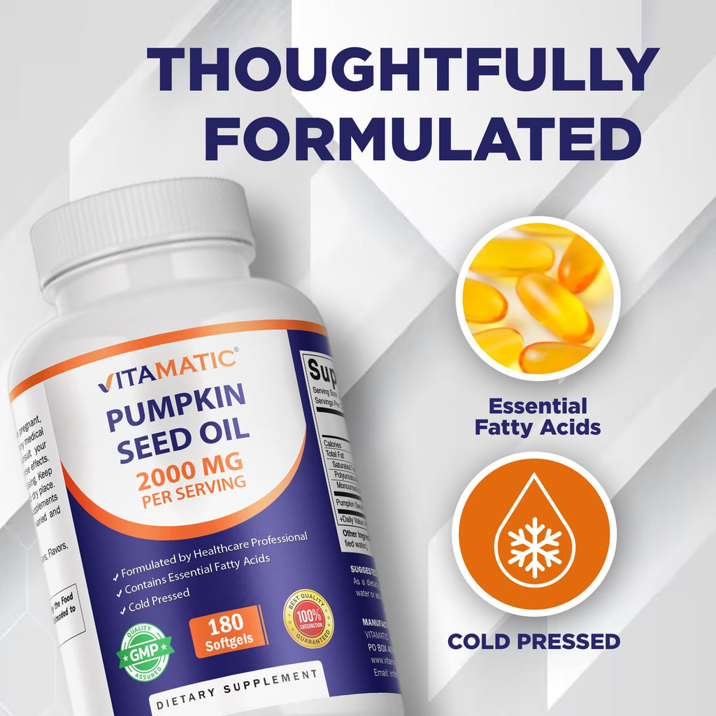 Vitamatic Pumpkin Seed Oil 2000mg – 180 Softgels (Pack of 2-360 Count)