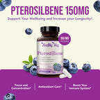 150mg Pterostilbene Supplement - Once Daily Antioxidant Supplement for Healthy Aging Immune Heart Skin and Brain Support - Naturally Derived Non-GMO & Made in the USA (180 Servings)