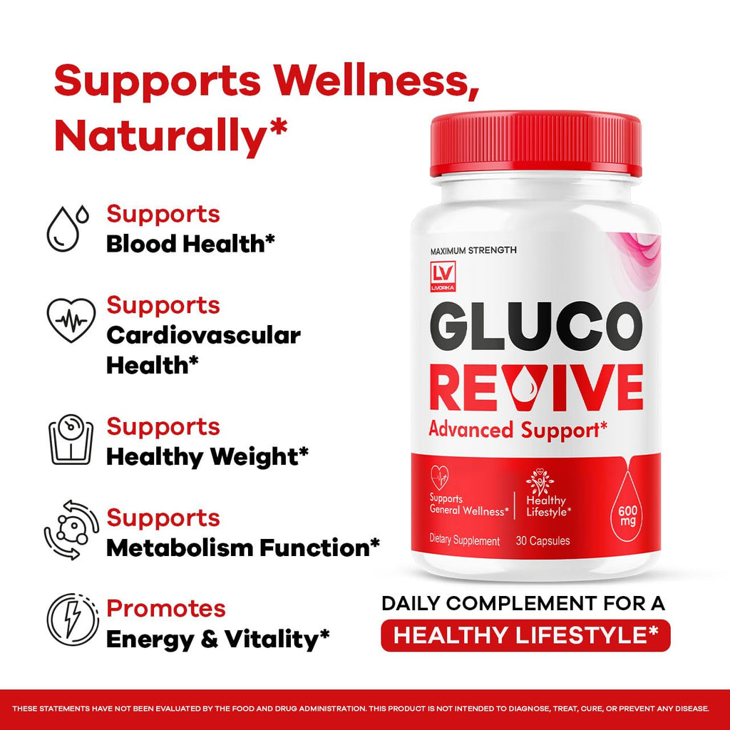 Gluco Revive - GlucoRevive, Gluco Revive Pills,GlucoRevive Support, GlucoRevive Capsules, Gluco Revived All Natural Premium Formula, Gluco Revive Pills Reviews, 30 Capsules for 1 Month