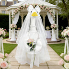 Bride Porch Goose Outfit, 3 Pcs Wedding Goose Clothes with Bow Headband, Pearl Necklace & Rose Dress, Cute Bridal Goose Costume Fits 23 Inch Lawn Statue for Yard Patio Garden Wedding Decor