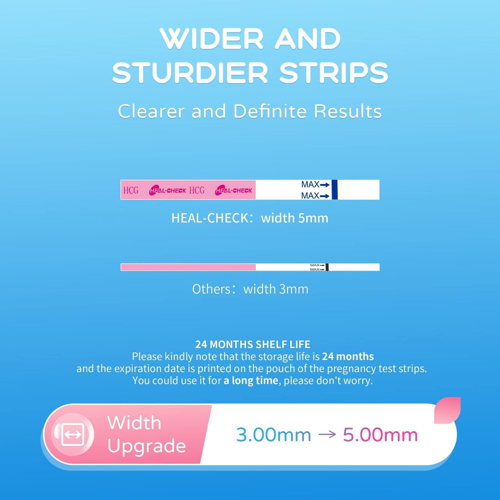 HEAL-CHECK 50 Count Pregnancy Tests with Cups, Bulk Pregnancy Test Strips for Detection at Home, Over 99% Accuracy, Individually Wrapped Fertility Tests, Extra-Wide 5mm HCG Tests, Pruebas De Embarazo