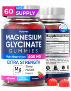 Magnesium Glycinate Gummies 400mg, High Absorption Magnesium Supplement for Women, Men and Kids, Muscle Support and Relaxation, Sugar Free, Vegan, 60 Days Supply