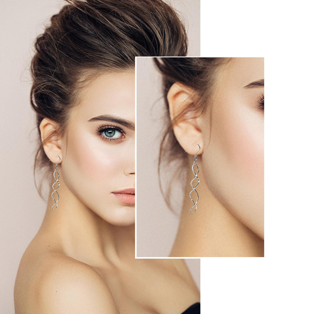 14K Gold/925 Silver Spiral Long WireThreader Dangle Drop Earrings for Women