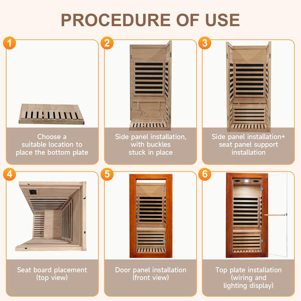 OUTEXER Far Infrared Sauna Home Sauna Spa Room Low-EMF 1020W Indoor Wood Saunas for Home with 7 Color Light 31.5"x31.5"x63"