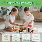 SIMPLIPLAY Wooden Horse Stable Playset, Farm Animals Toys for Kids 3-5