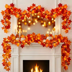 Brillarlights Fall Leaf Garland with Lights Plug in, 11FT Lighted Maple Leaf Garland with 50 Orange Bulbs, Connectable Fall Decorations for Home, Thanksgiving Halloween Mantel Stairs Porch Decor