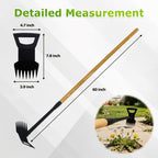 60" Wood Handle Weed Puller Tool, 7-Tine Garden Hoe, Secure Fit, No Bending