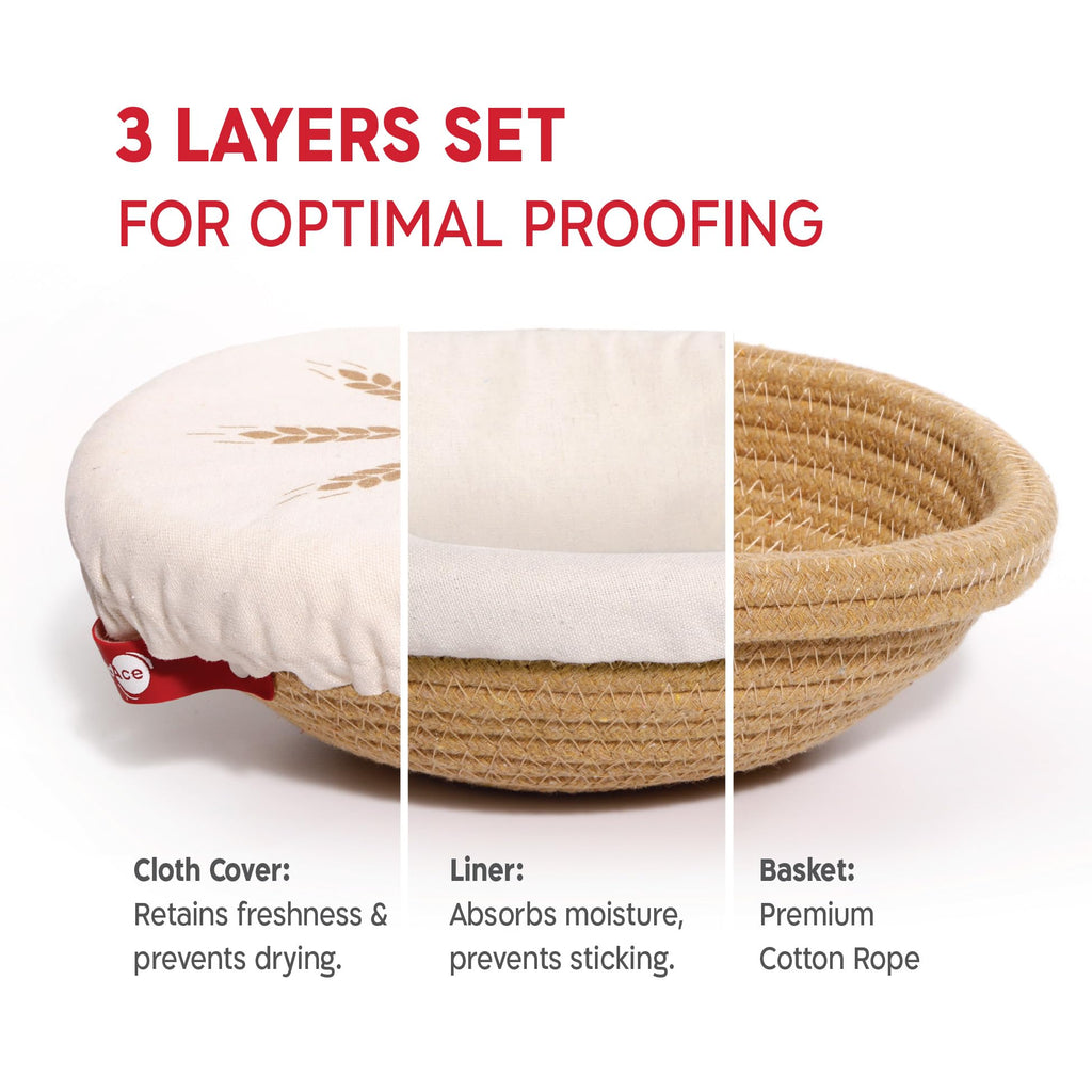 KneadAce Cotton Rope Banneton Bread Proofing Basket Set, Oval & Round Bread Baskets with Liners & Covers for Artisan Bread Baking, Sourdough Bread Baking Supplies