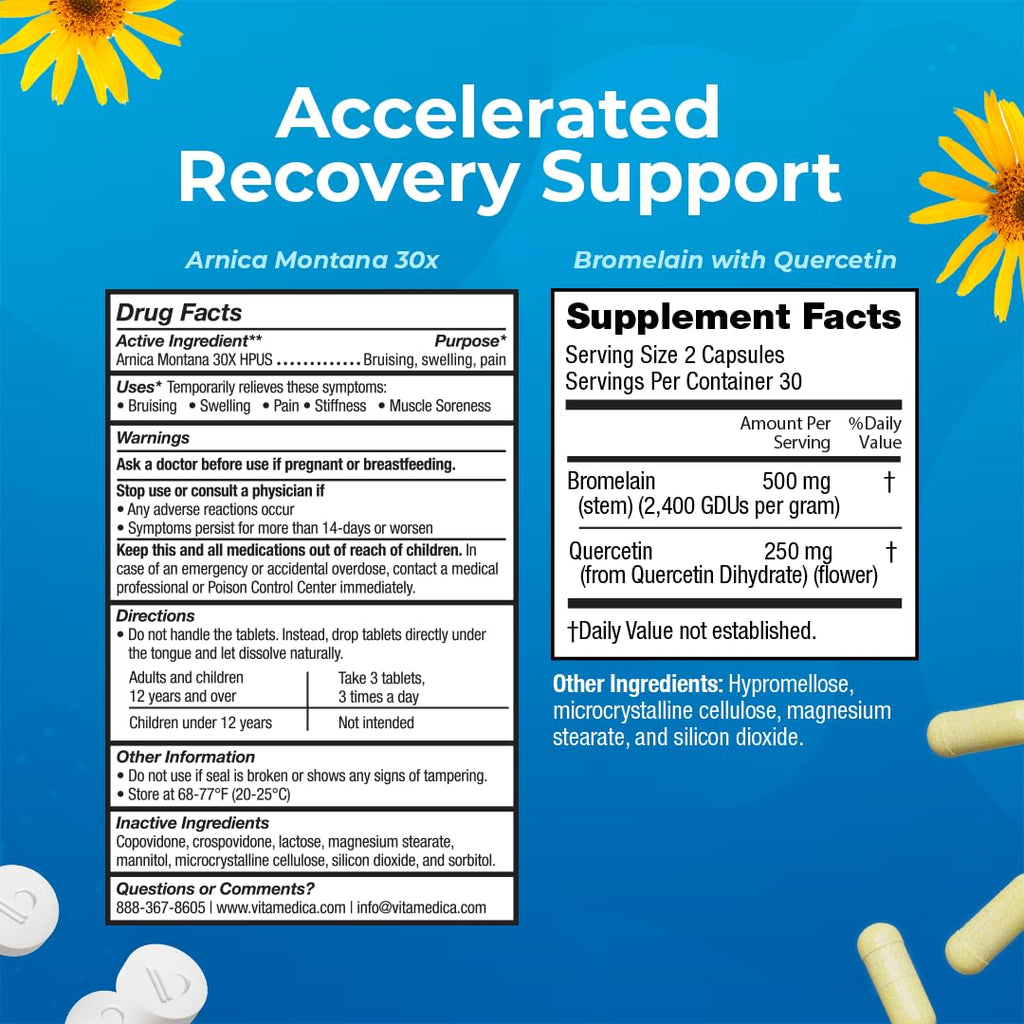 VitaMedica | Arnica Montana 30X and Bromelain with Quercetin Bundle | Arnica Montana | Bromelain | Quercetin | Recovery Bundle | Plant Based | Made in USA