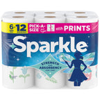 Sparkle Pick-A-Size Paper Towels, Spirited Print Design, 6 Double Rolls (660 Sheets Total) - Strong 2-Ply Towels for Kitchen Cleanup and Everyday Messes