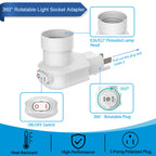 4 Pack Plug in Light Socket, 3-Prong Light Bulb Socket Adapter, 360° Rotatable Light Bulb Plug Adapter with Switch (ETL Listed, White)