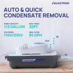 Aquastrong HVAC Condensate Pump, 115V/230V, Automatic Safety Switch, AC Condensate Removal for Air Conditioner, Furnace, Dehumidifier, 3.3' Power Cord, White