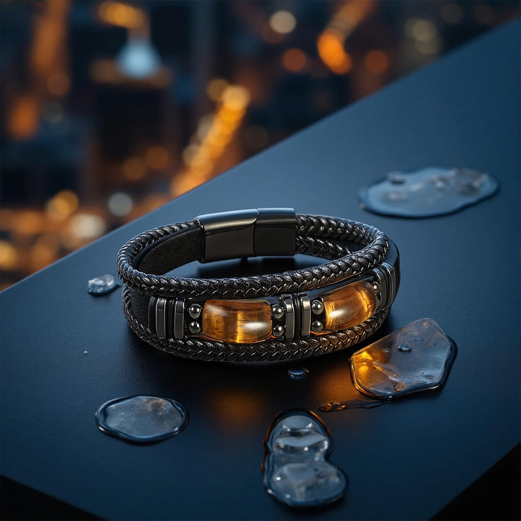 Enjoy Risingsun Tiger Eye Black Leather Bracelet Men Natural Tiger Eye Gemstone Crystal Stone Jewelry Handmade Courage And Stress Relief Protection Bracelet