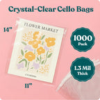 Pack It Chic - 11” X 14” Self Sealing Cellophane Bags (1000 Pack) - Resealable Adhesive Clear Bags for Gifts, 11X14 Photos, Prints, Envelopes, Documents