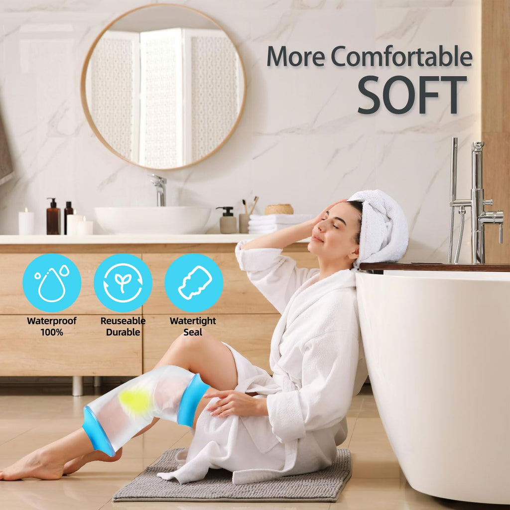 Divvsck Waterproof Knee Cast Cover for Shower, Watertight Cast Bag, Reusable, Shower Protector for Knee Replacement Surgery, Wound, Burns (M)