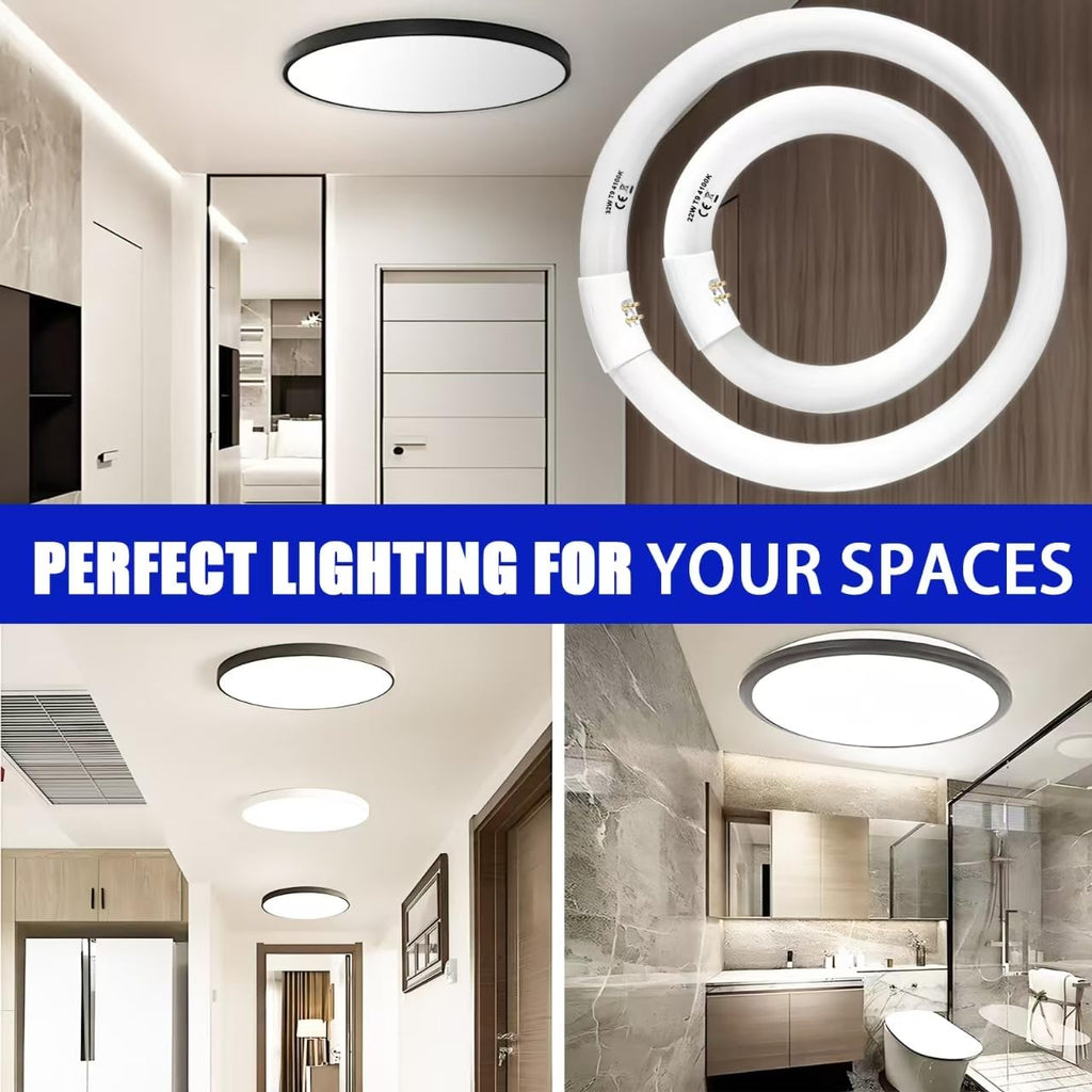 Celiwace FC8T9/CW 22W and FC12T9/CW 32W Cool White Set, 8 inch T9 22 Watts Circular Light Bulbs, 12 inch 32 Watts Circline Fluorescent Bulb Round Ring Bulb CRI 80, G10q Prong