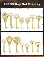 Mellbree Skeleton Key Set, 26-Key Universal Replacement Skeleton Keys Kit for Antique Dresser, Chinese Cabinet, Antique Furniture and Old Style Cabinets or Doors, Collectible Gift