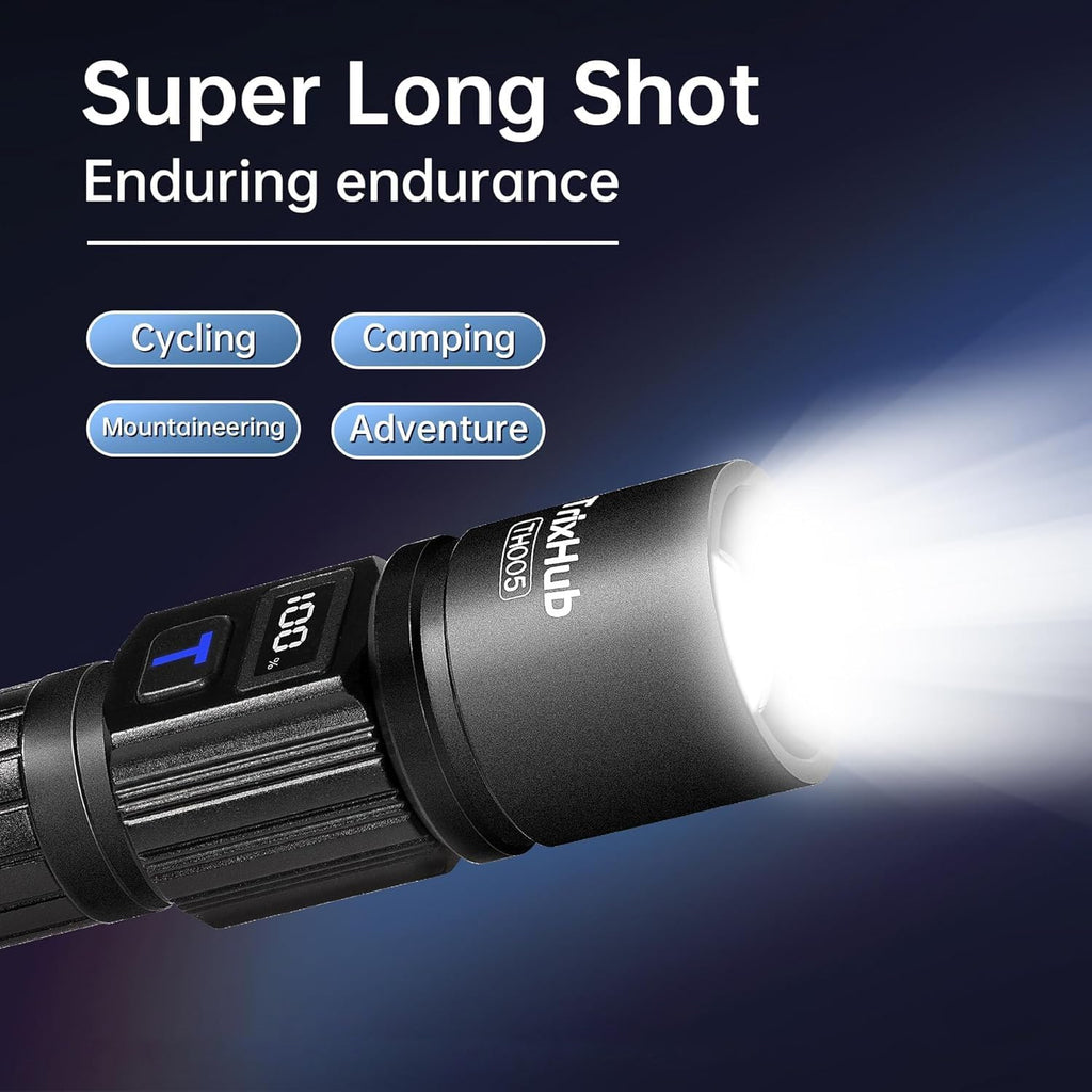 TrixHub Rechargeable Flashlights 2 Pack, Super Bright High Lumens Flash Light, 5 Modes Zoomable Linternas with LCD Digital Display, Powerful Handheld LED Flashlights for Home Emergencies Camping