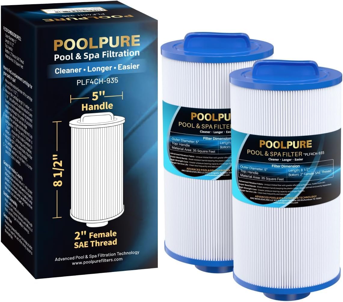 POOLPURE PLF4CH-935 Spa Filter Replaces 4CH-935, PWW35L hot tub Filter, 817-4035, FC-0170, SD-01235, PDC580-AFS, X268554, X268535, Waterway Teleweir 35 SF, Pure N Clean PC-0170 (2pack)