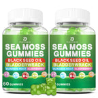 Sea Moss Gummies – Irish Sea Moss with Elderberry & Black Seed Oil, Bladderwrack, Burdock Root for Immune & Detox Support, Vegan Green Apple Flavor Gummies for Adults, Kids, Men, Women - 120 Gummies
