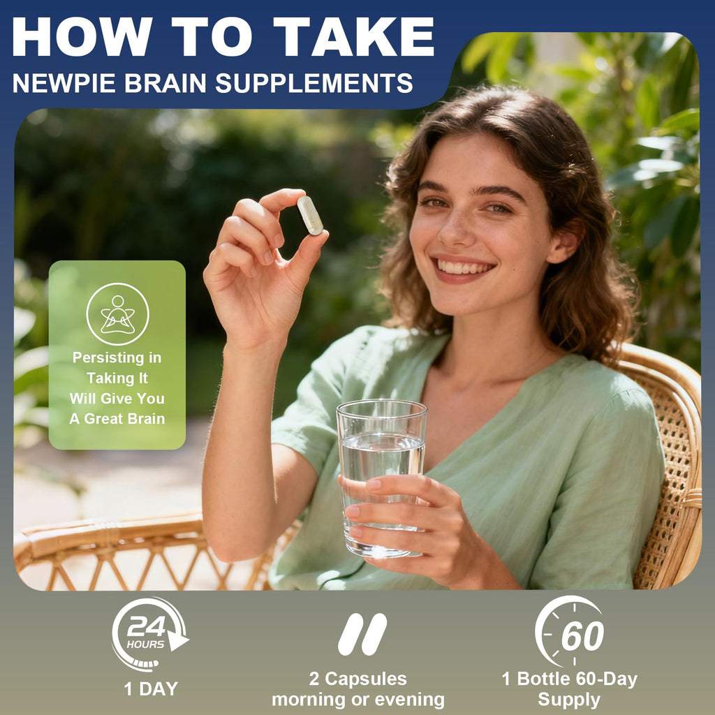 Newpie Brain Supplements for Memory & Focus,15 in 1 Brain Supplement Nootropic with Bacopa Monnieri,Alpha GPC, Ginkgo Biloba,Lion's Mane for Mental Clarity & Concentration 120 Caps (2)