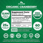 Zazzee USDA Organic Cranberry 25:1 Extract, 500 mg per Capsule, 60 Vegan Capsules, 2 Month Supply, Certified Kosher, Standardized, Concentrated 25X Extract, 100% Vegetarian, Non-GMO, Made in The USA