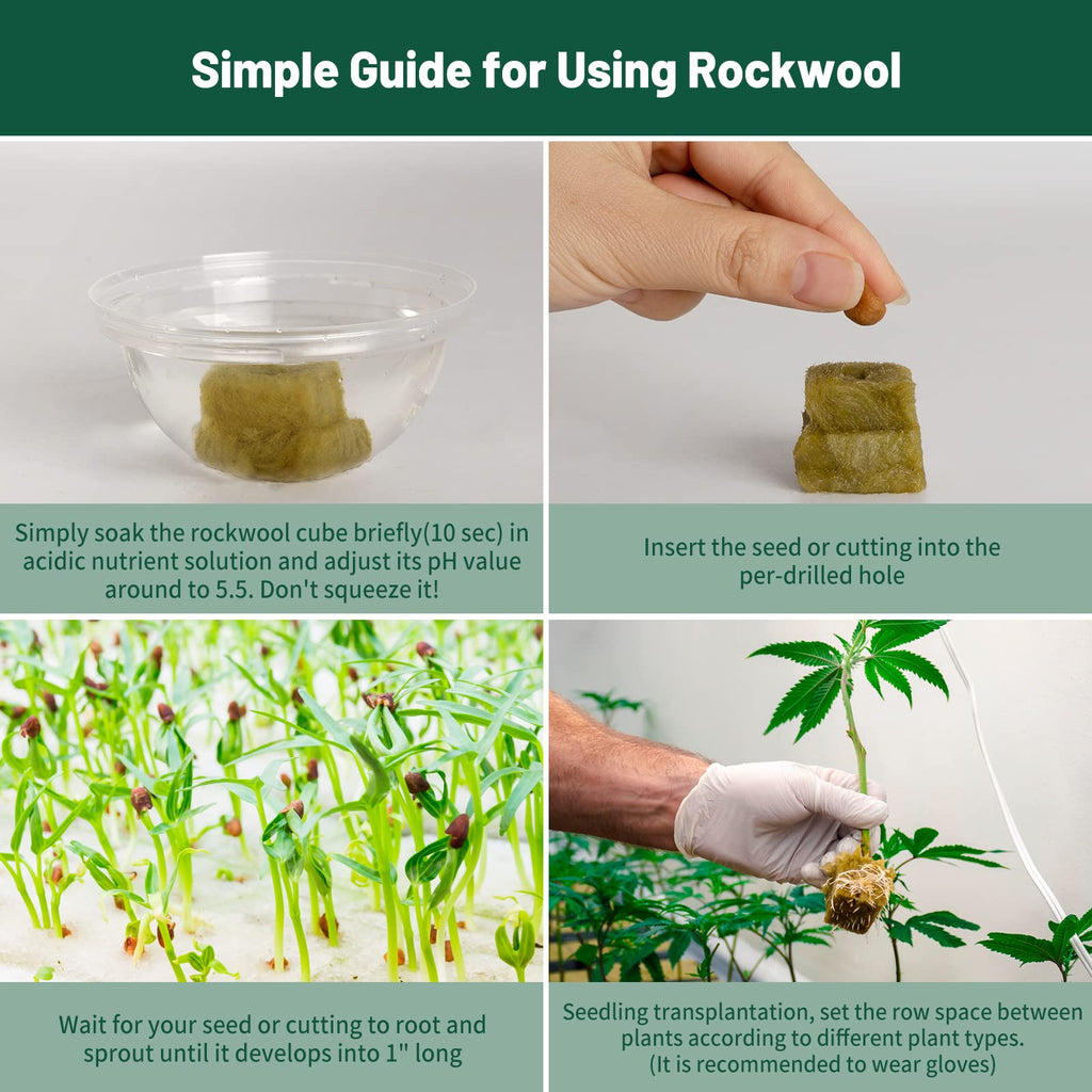Jowlawn 1" Rockwool Cubes for Hydroponics 200 Plugs with 50 Pack 1.5 inch Net Pots Hydroponics Supplies Cups for Rooting, Clone Plants, Starting Seeds, Ideal Rockwool for Hydroponic Growing