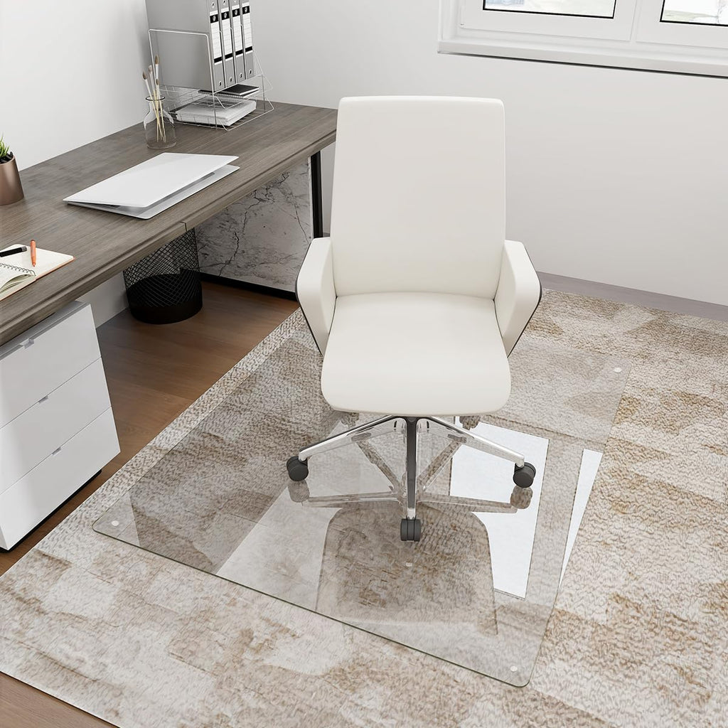 [Tempered Glass] 36" x 46" Glass Chair Mat, Heavy Duty Hard Floor Mat with Round Corner and Polished Edge, Office Chair Mat for Carpet Office Home Hardwood Floor Desk