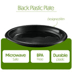 PLASTICPRO 200 PCS Black Plastic Plates Light Weight 10'' Inch Plastic Dinner Plates Black Plates Disposable for Party and Wedding